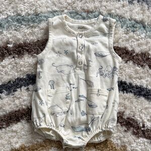 Cream Sleeveless Baby Romper with Sea Creatures
